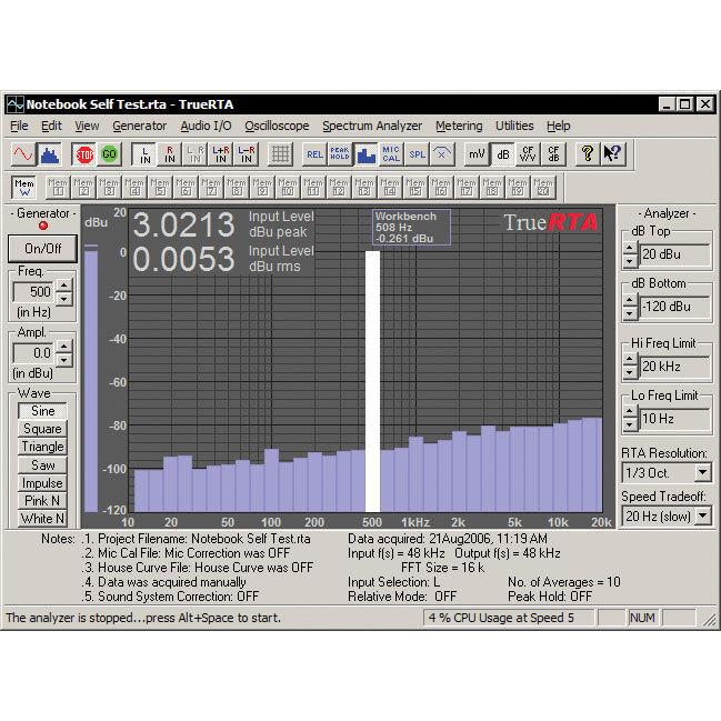 True Audio TrueRTA Audio Spectrum Analyzer Software